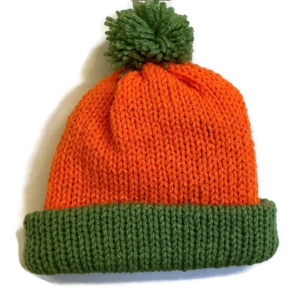 New Handmade Infant/Toddler Knitted Pumpkin Beanie with a Pom-Pom - Picture 9 of 9